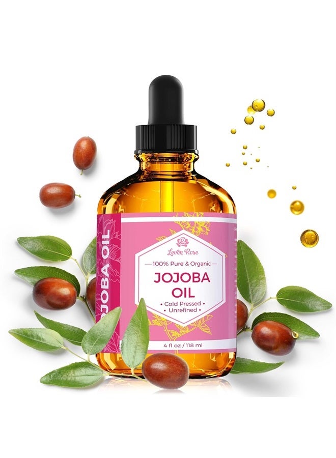 Leven Rose Jojoba Oil, Pure Cold Pressed Natural Unrefined Moisturizer for Skin Hair and Nails 4 oz - Image 1