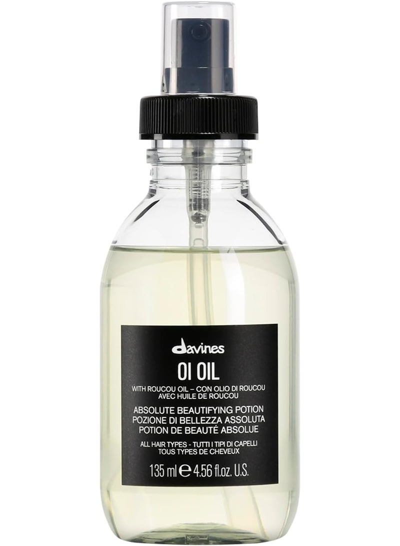 Davines OI Oil 135ml, Lightweight Beautifying Hair Oil with Roucou Oil for All Hair Types, Anti-Frizz Care, Shine, Softness, Detangling & Smooth Finish - Image 1