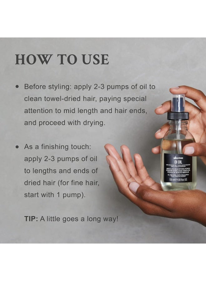 Davines OI Oil 135ml, Lightweight Beautifying Hair Oil with Roucou Oil for All Hair Types, Anti-Frizz Care, Shine, Softness, Detangling & Smooth Finish - Image 2