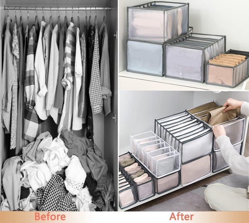 MOHAK Polyvinyl Chloride Wardrobe Clothes Organizers 7 Grids Jeans Compartment Wardrobe Clothes Organizer Cloth Storage Organizer Cloth Storage Box - Image 5