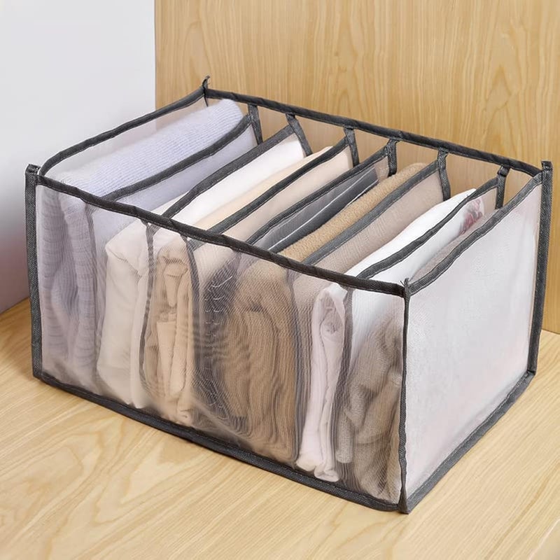 MOHAK Polyvinyl Chloride Wardrobe Clothes Organizers 7 Grids Jeans Compartment Wardrobe Clothes Organizer Cloth Storage Organizer Cloth Storage Box - Image 1