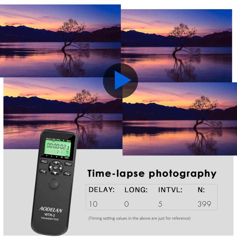 AODELAN WTR2 Wireless Shutter Release Timer Remote Control for Nikon Z6, Z7, Coolpix P1000, D850, D810, D700, D4, D5, D4s, D3100, D5000, D7200, D600, D610, D750, D3200, D3300; Replace MC-DC2, MC-36 - Image 5