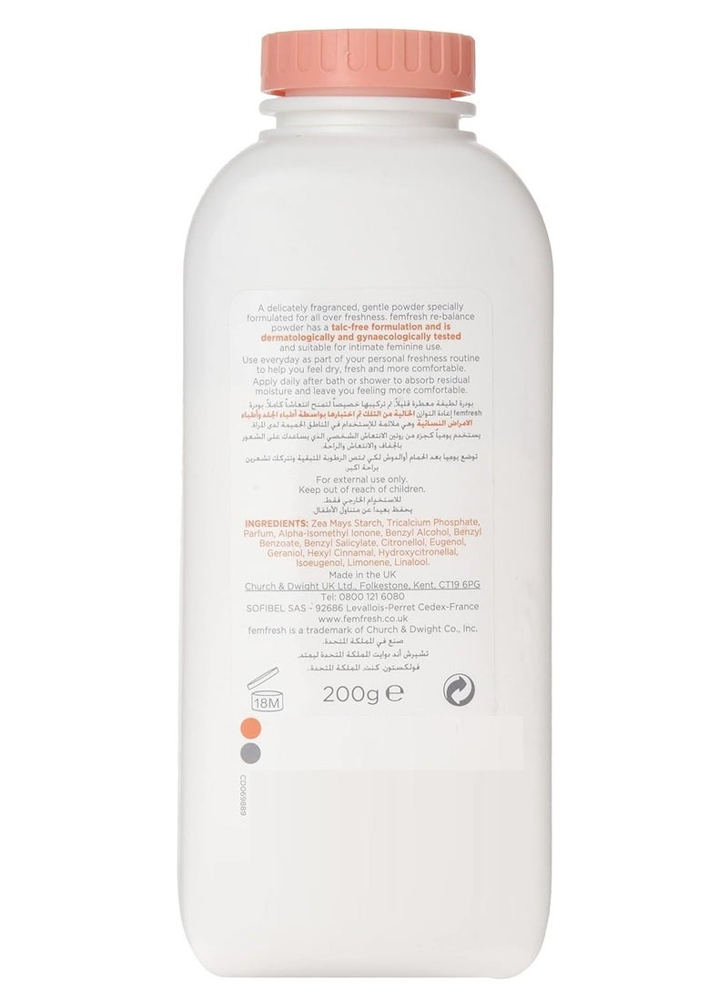 femfresh - Everyday Care Re Balance Talc-Free Powder Absorbs Moisture And Restore Freshness Gentle Safe And suitable for intimate Feminine Area use 200g - Image 1