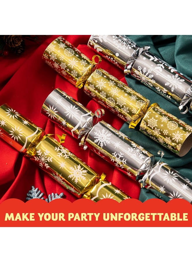 جوين مجموعة من 8 قطع هدايا طاولة حفلات عيد الميلاد بدون كسر أو فرقعة بتصميم ندفة الثلج باللونين الذهبي والفضي، مع قبعة للحفلات ونكتة وهدية صغيرة بالداخل، كهدية عيد الميلاد، وعشاء عطلة عيد الميلاد الموسمي - Image 2