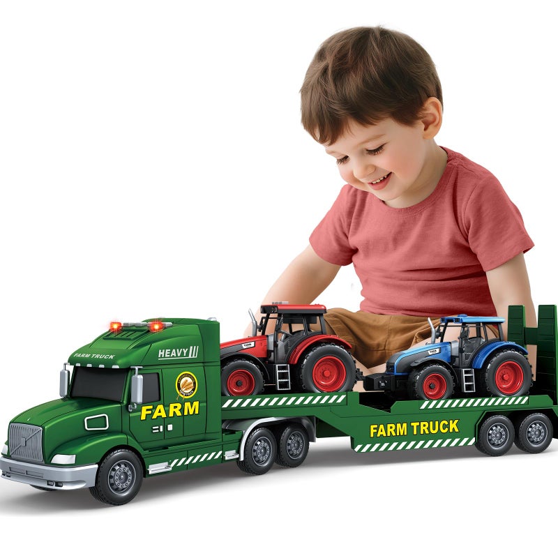 Bstoyder Toddler Boy Toys for 3 4 5 6 7 Years Kids 27 Semi Flatbed Truck Toy with 2 Tractors Friction Powered Vehicles Toys with Lights and Sounds Birthday for Boy Girls - Image 3