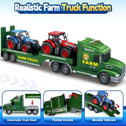 Bstoyder Toddler Boy Toys for 3 4 5 6 7 Years Kids 27 Semi Flatbed Truck Toy with 2 Tractors Friction Powered Vehicles Toys with Lights and Sounds Birthday for Boy Girls - Image 5