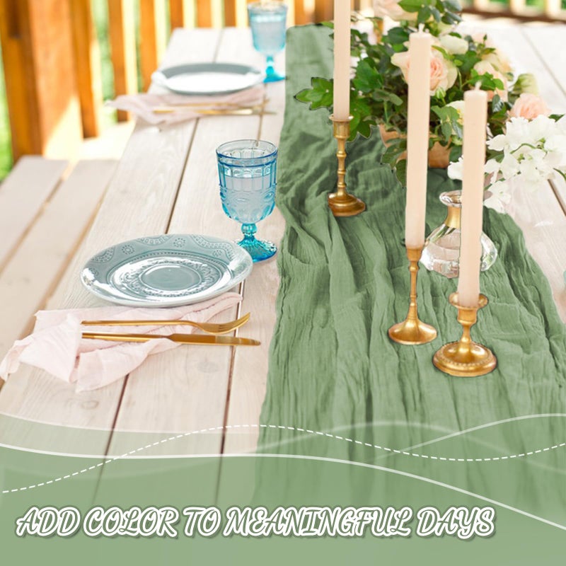 Jamestry 2 Pack Sage Green Cheesecloth Table Runner, 10Ft Boho Gauze Cheese Cloth Table Runners for Wedding, Party, Dinner, Baby Shower, 120 Inches Long Table Runner for St. Patrick's Day, Easter, Christmas - Image 5