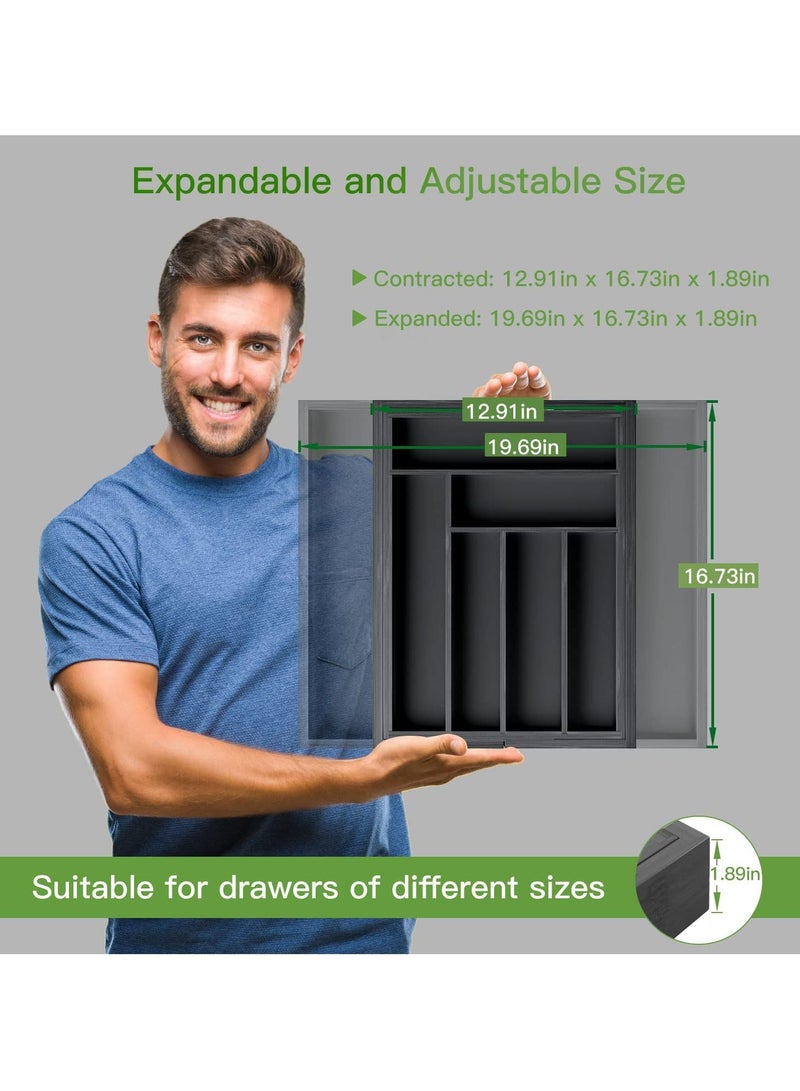 تايكوم رف أواني الخيزران ومنظم الفضيات من تايكوم، صينية أدوات مائدة قابلة للتعديل، حامل أواني للفضيات وأدوات المائدة والسكاكين في المطبخ وغرفة النوم وغرفة المعيشة - Image 2