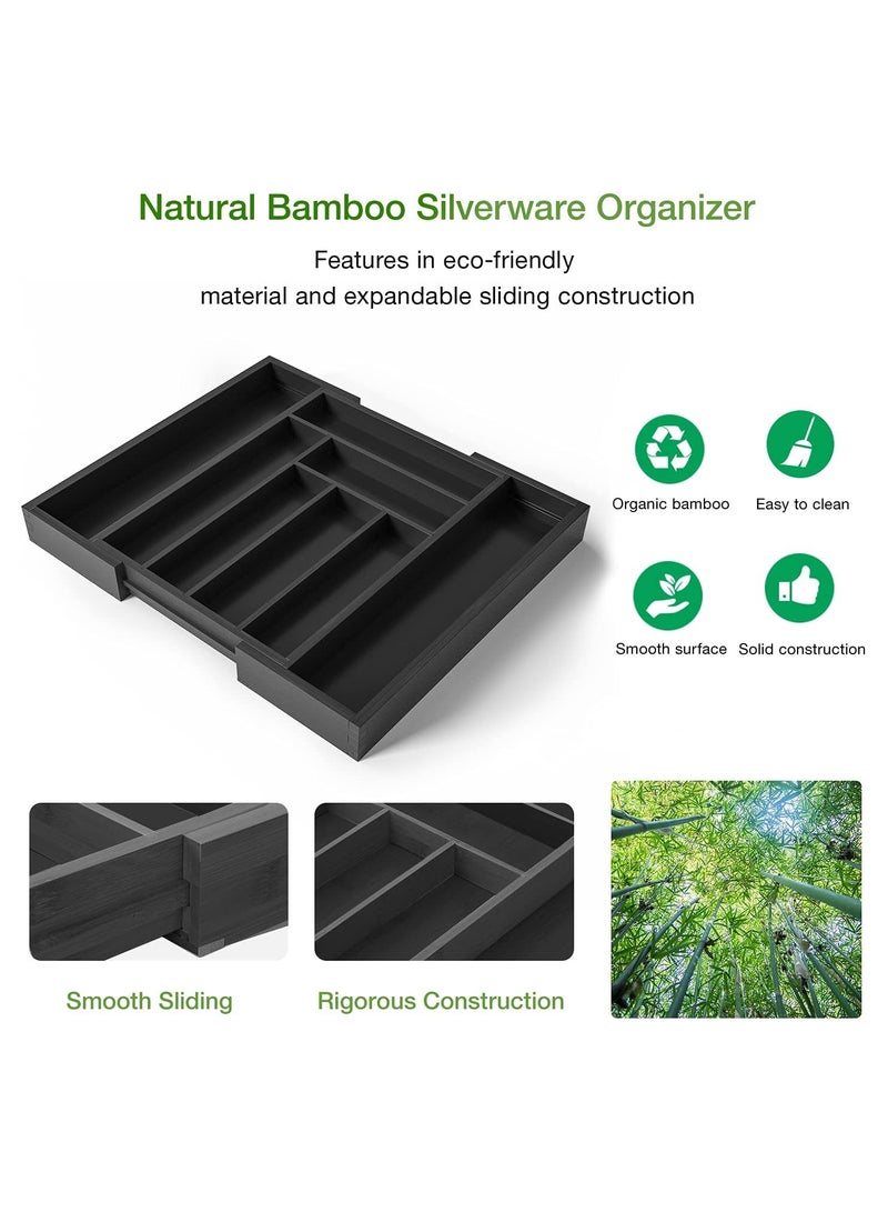 تايكوم رف أواني الخيزران ومنظم الفضيات من تايكوم، صينية أدوات مائدة قابلة للتعديل، حامل أواني للفضيات وأدوات المائدة والسكاكين في المطبخ وغرفة النوم وغرفة المعيشة - Image 3