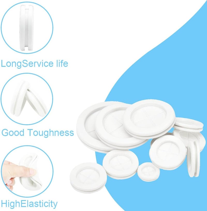 EASYEAH Store 1-1/4 in Rubber Grommets for Wiring,1 in ID, Double-Sided Rubber Plugs for Holes Firewall Grommet Automotive, Wire Cable Protection for Metal Electric Box, 15 Pcs 25x30 mm, White - Image 2