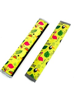 Generic Yellow flamingo 2 Pcs Sparkling Seat Belt Cover, Protector from radar fines , Accessories Compatible with All Cars With light reflect feature 