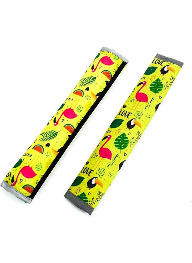 Generic Yellow flamingo 2 Pcs Sparkling Seat Belt Cover, Protector from radar fines , Accessories Compatible with All Cars With light reflect feature 