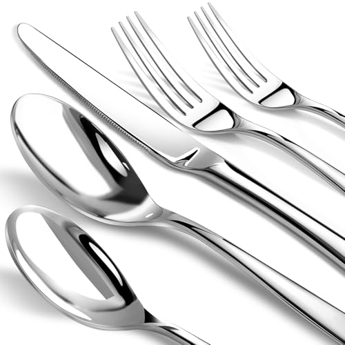 NICE KITCHEN Silverware Set for 8, Heavy Duty Stainless Steel Cutlery Set Flatware Set,40 Piece Premium Silverware, Mirror Polished Modern Cutlery include Fork Knife Spoon Set,Dishwasher Safe - Image 1