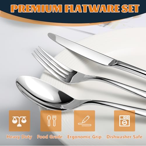 NICE KITCHEN Silverware Set for 8, Heavy Duty Stainless Steel Cutlery Set Flatware Set,40 Piece Premium Silverware, Mirror Polished Modern Cutlery include Fork Knife Spoon Set,Dishwasher Safe - Image 3