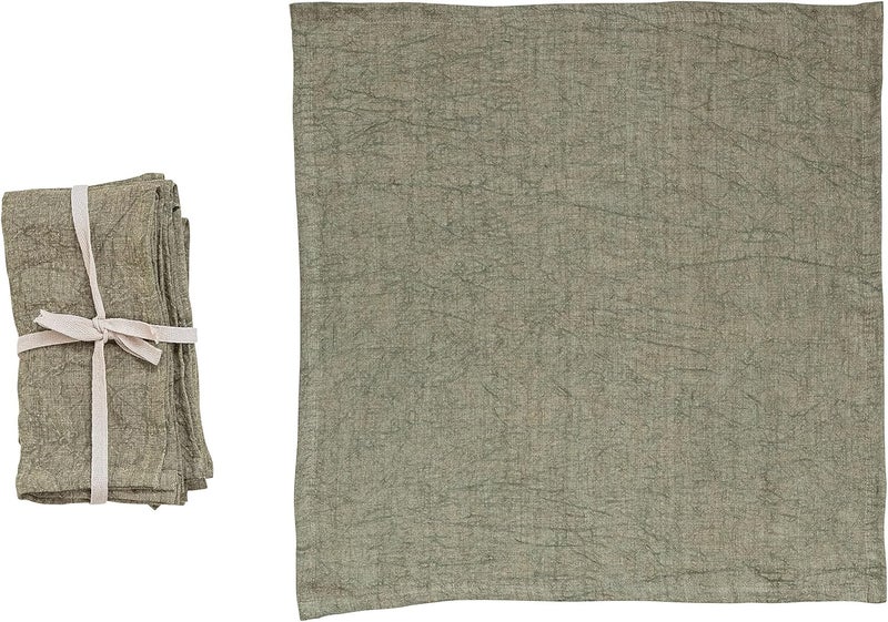 Creative CoOp 18 Inches Square Stonewashed Linen Dinner Kitchen Use Olive Color Set of 4 Napkin Green - Image 1