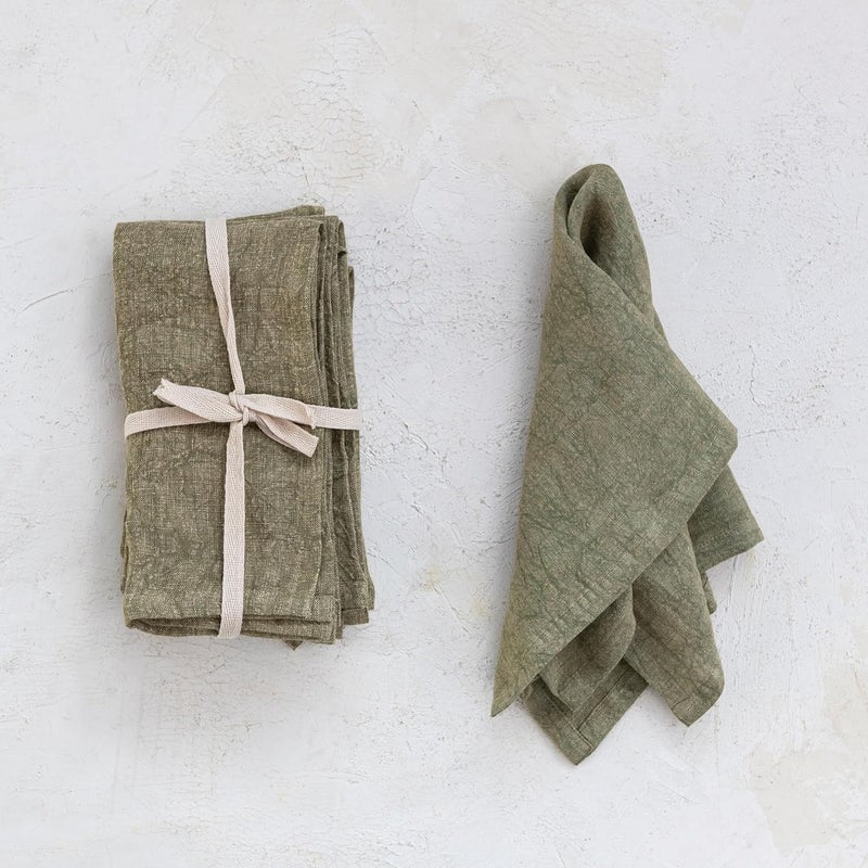 Creative CoOp 18 Inches Square Stonewashed Linen Dinner Kitchen Use Olive Color Set of 4 Napkin Green - Image 2