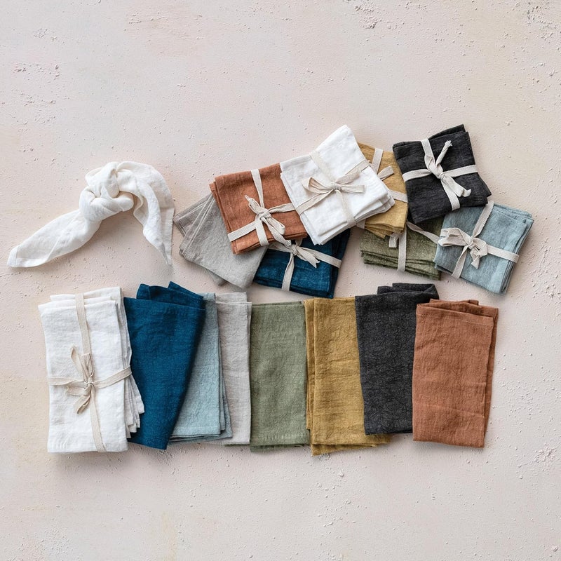 Creative CoOp 18 Inches Square Stonewashed Linen Dinner Kitchen Use Olive Color Set of 4 Napkin Green - Image 3