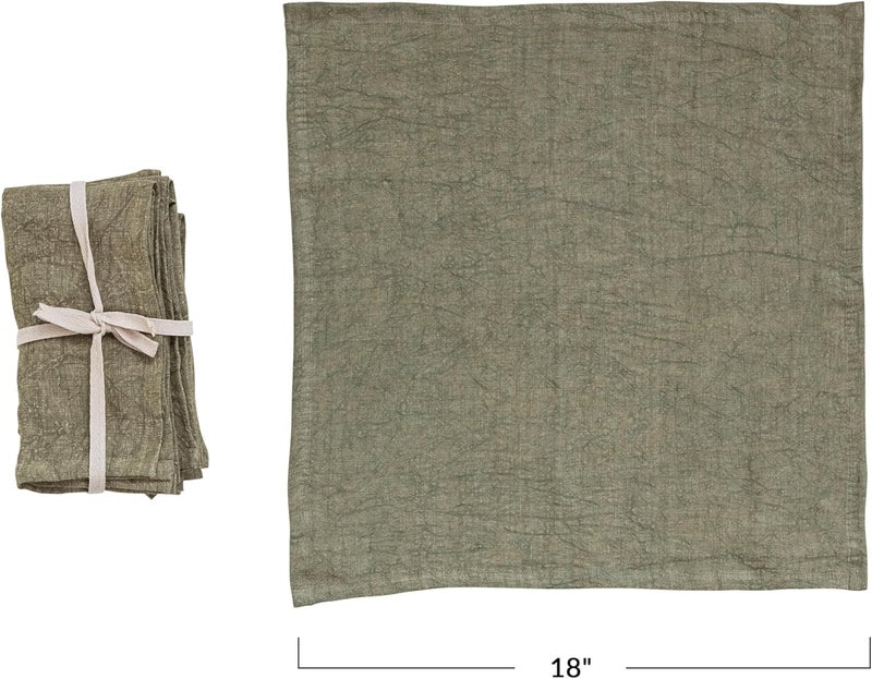 Creative CoOp 18 Inches Square Stonewashed Linen Dinner Kitchen Use Olive Color Set of 4 Napkin Green - Image 4