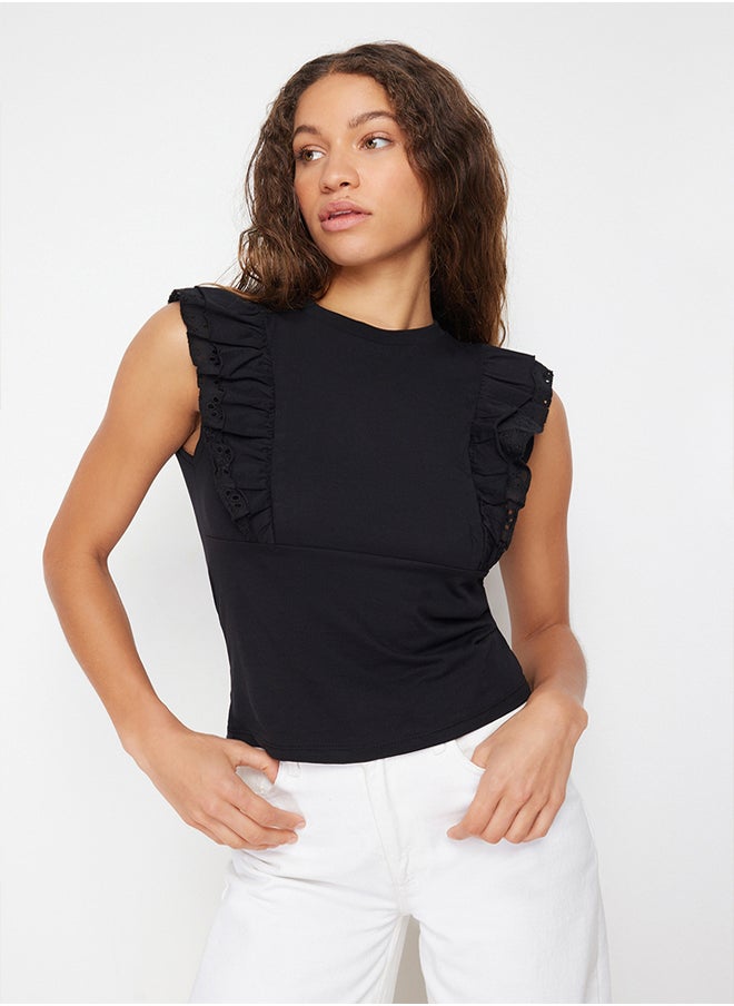 trendyol - Black Embroidery Detailed Knitted Blouse TWOSS23BZ00940 - Image 1