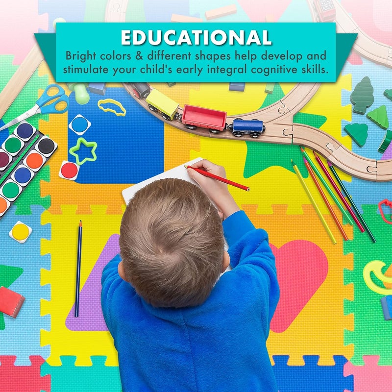 ProSource Kids Puzzle Alphabet & Numbers & Shapes Foam Play Mat 36 Tiles, 12"x12" and 24 Borders - Image 3