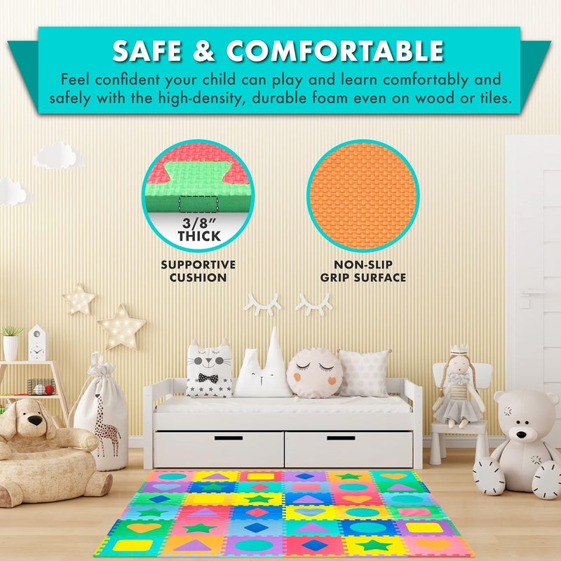 ProSource Kids Puzzle Alphabet & Numbers & Shapes Foam Play Mat 36 Tiles, 12"x12" and 24 Borders - Image 4