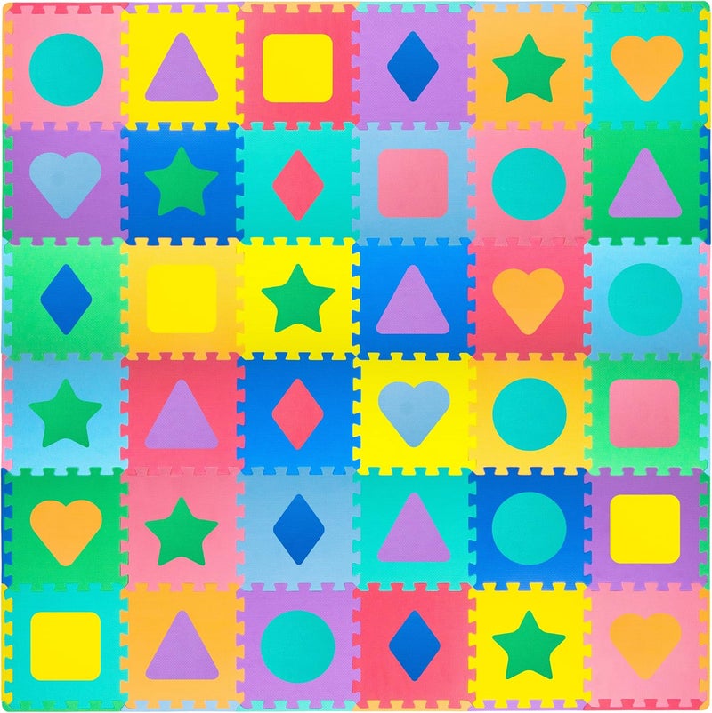 ProSource Kids Puzzle Alphabet & Numbers & Shapes Foam Play Mat 36 Tiles, 12"x12" and 24 Borders - Image 1