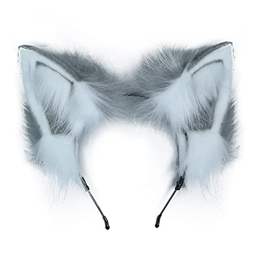 VIGVAN Animal Ears and Tail Cosplay Set - Wolf, Fox, Cat, Raccoon (Grey White) - Image 2