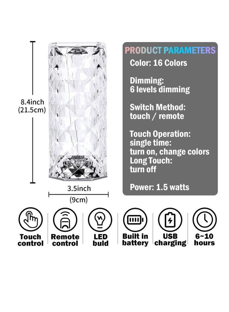 Excefore Table Lamp 16 Colors Adjustable, 6 Brightness, Crystal Lamp for Bedroom Living Room, Bedside Lamp, Nightstand Light with USB-C Charing Touch and Remote Control - Image 2