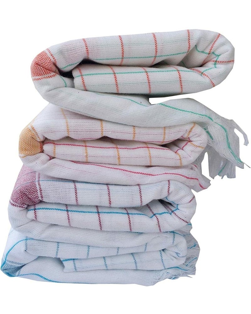 Laser Shield Handloom White Checks Cotton Bath Towels for Women and Men Pack of 2 Piece 36 x 72 inches 3 x 6 Feet Light Weight Fast Absorbing - Image 1
