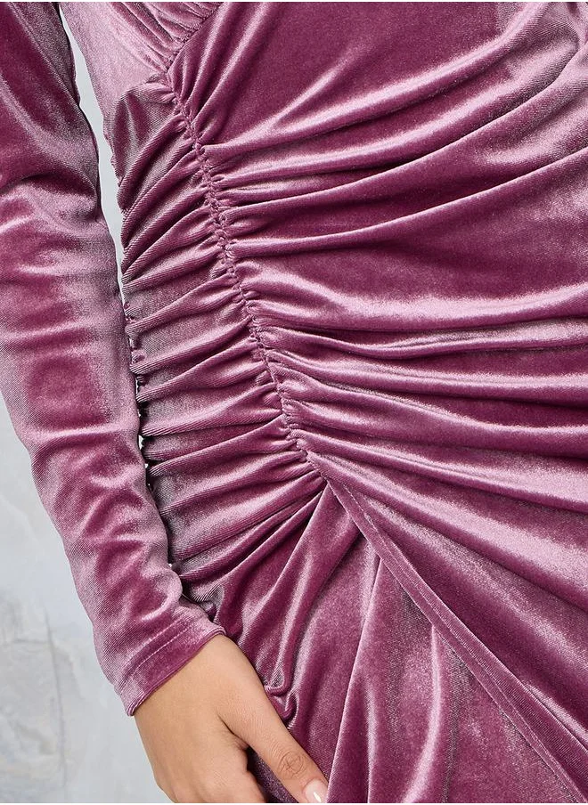 ستايلي Velvet Ruched Maxi Dress with V Neck