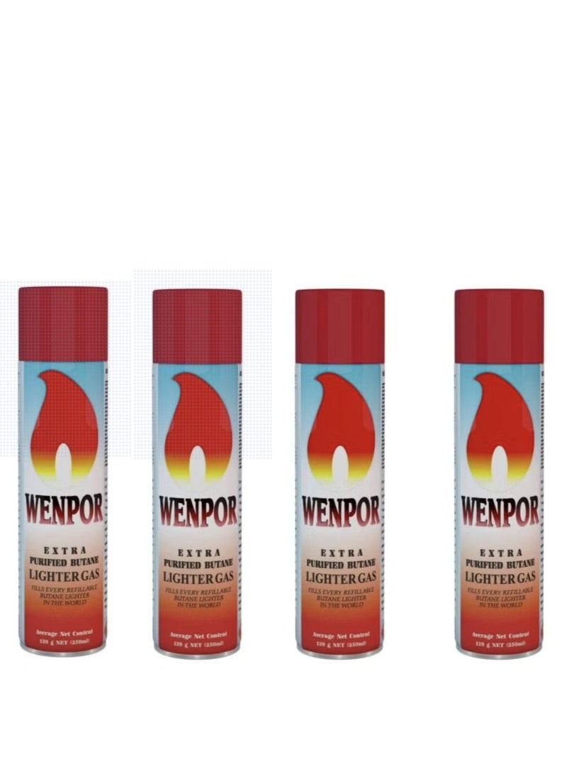 Wenpor Purified Butane Lighter Gas 250ml (4Pc)
