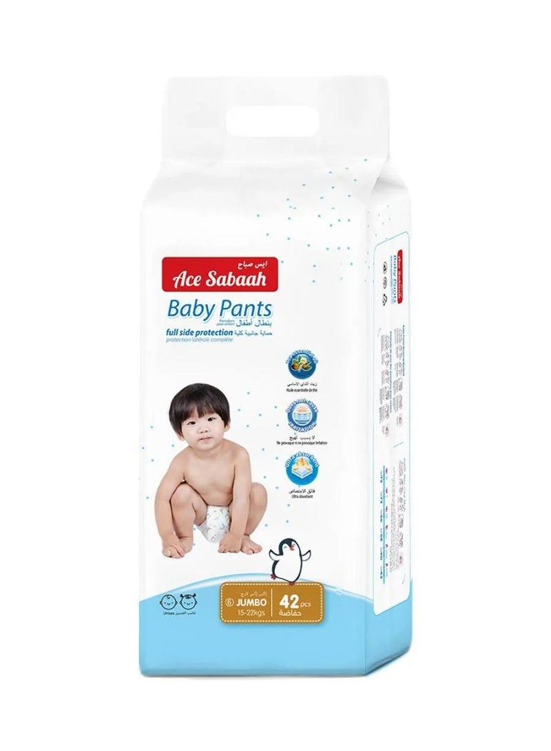 Ace Sabaah Ace Sabaah Baby Pant Style Diapers, 42 Pieces, Size 6, 15-22kg, Super Absorbent with Tea Oil, Soft Leak Protection - Image 1