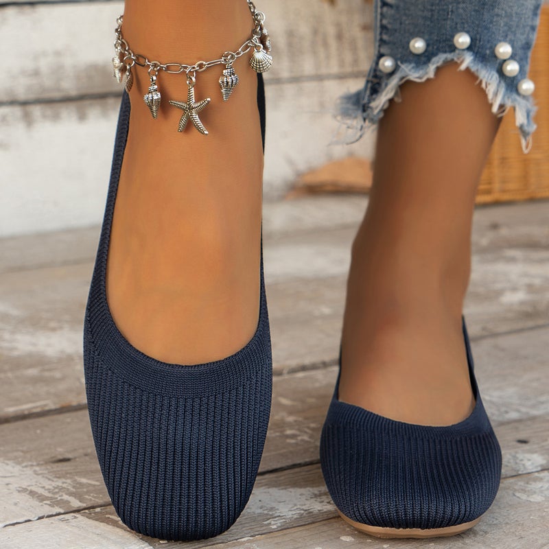 Korean Style Large Size Square Toe Flat Lazy Work Shoes For Women Fly Woven Breathable Shallow Mouth Soft Bottom Beans - Image 5