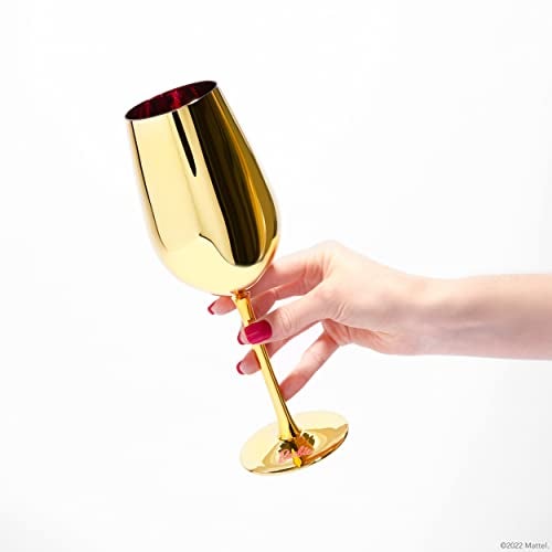 Dragon Glassware x Barbie Gold Wine Glasses - 17.5 oz Gold with Pink Stemmed Crystal Wine Glass Set of 2 - Dreamhouse Collection - As Seen in Barbie The Movie - Image 3