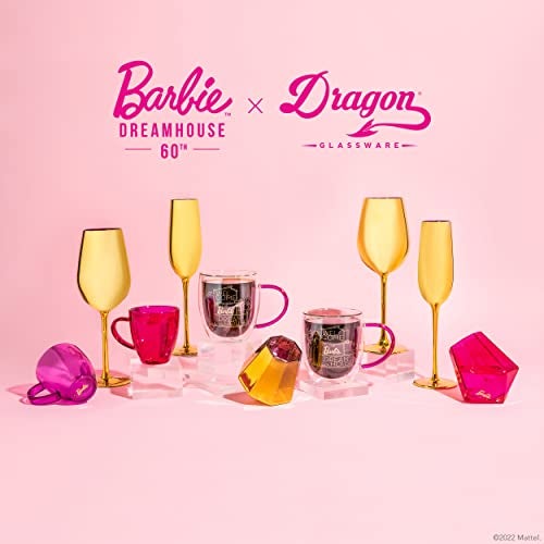 Dragon Glassware x Barbie Gold Wine Glasses - 17.5 oz Gold with Pink Stemmed Crystal Wine Glass Set of 2 - Dreamhouse Collection - As Seen in Barbie The Movie - Image 5