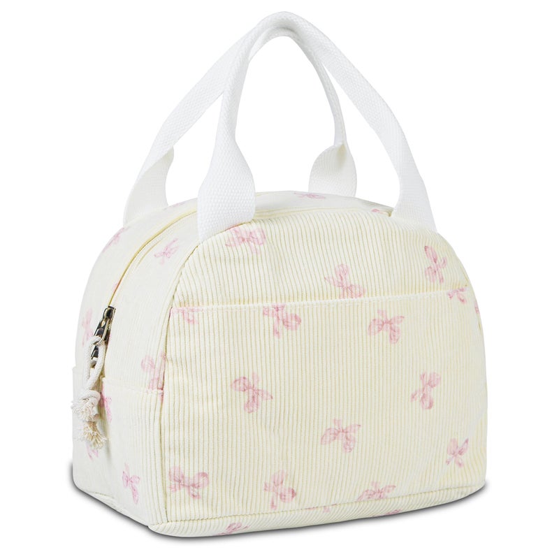 GISMTR Lunch Bag for Women Insulated Lunch Box Cute Corduroy Lunch Tote Bags Reusable Large Capacity Cooler Bag for Travel Work Picnic (pink bow) - Image 1
