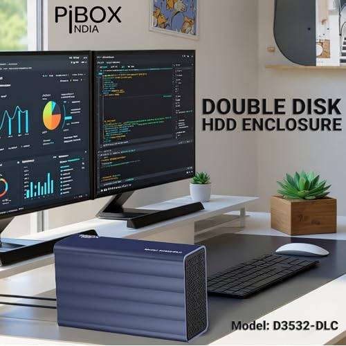 PiBOX India Dual 2 Bay 3.5/2.5 Inch SATA HDD SSD Aluminium Enclosure Dock - External RAID 0/1/JBOD/CLONE Storage with USB 3.1 Type-C, 6Gbps UASP, 56TB Capacity, Cooling Fan- REALTEK CHIPSET - Image 4