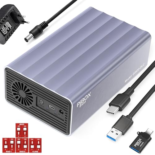 PiBOX India Dual 2 Bay 3.5/2.5 Inch SATA HDD SSD Aluminium Enclosure Dock - External RAID 0/1/JBOD/CLONE Storage with USB 3.1 Type-C, 6Gbps UASP, 56TB Capacity, Cooling Fan- REALTEK CHIPSET - Image 1