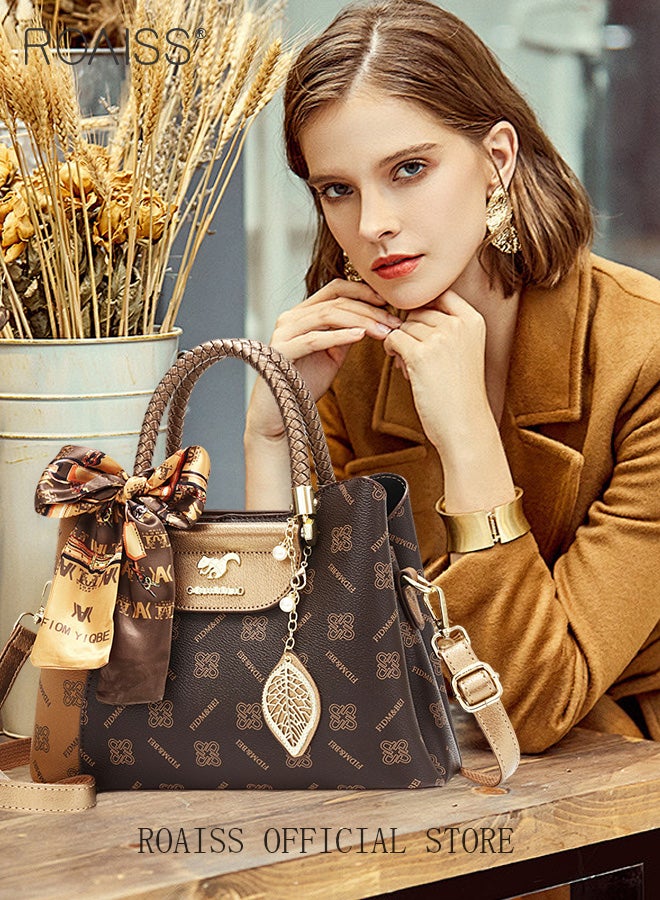 roaiss Classic Vintage Textured Handbag for Women with Silk Scarf and Gift Bag Trendy Large Capacity Shoulder Crossbody Bags in Luxury Print for Mother and Wife Suitable for Birthday Gift or Ramadan  - Image 5