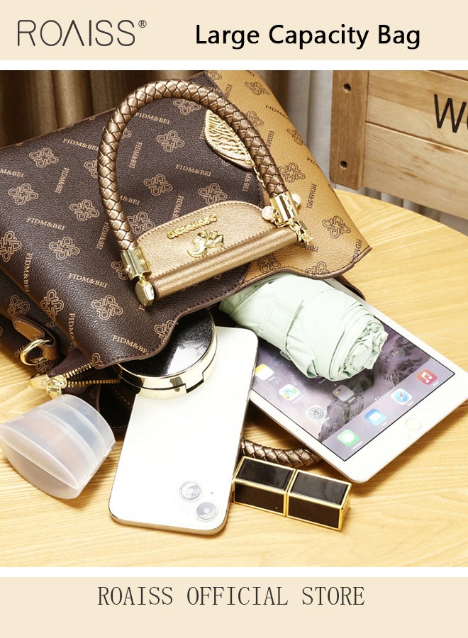 roaiss Classic Vintage Textured Handbag for Women with Silk Scarf and Gift Bag Trendy Large Capacity Shoulder Crossbody Bags in Luxury Print for Mother and Wife Suitable for Birthday Gift or Ramadan  - Image 3