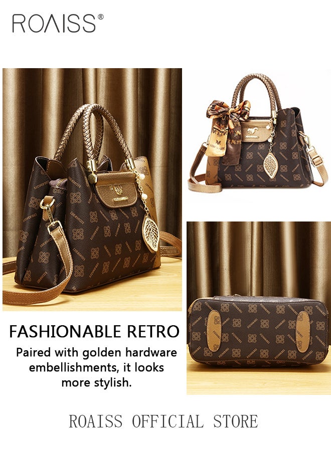 roaiss Classic Vintage Textured Handbag for Women with Silk Scarf and Gift Bag Trendy Large Capacity Shoulder Crossbody Bags in Luxury Print for Mother and Wife Suitable for Birthday Gift or Ramadan  - Image 4