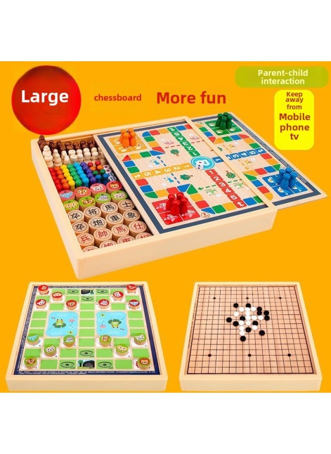 Children's Gift Multi-function Chess Game Chess Checkers Chess Flying Chess Gobang Primary School Students' Board Game Educational Toys-Color:Three-in-one B (checkers + Chess + Gobang)