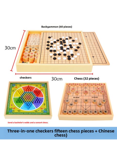 Children's Gift Multi-function Chess Game Chess Checkers Chess Flying Chess Gobang Primary School Students' Board Game Educational Toys-Color:Three-in-one B (checkers + Chess + Gobang)