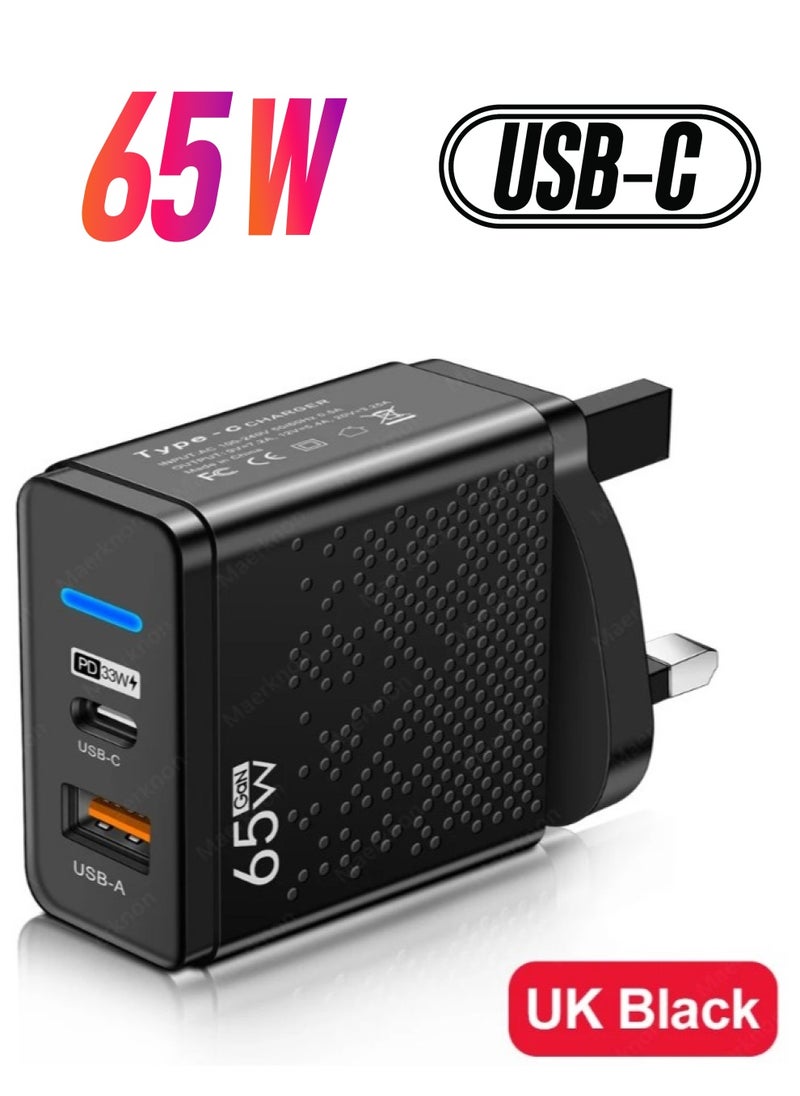 MMG 65W GaN Charger USB C Power Adapter Dual Type A & C Wall Charging Plug GaN Compatible with Steam Deck, iPhone, iPad, Oneplus, Huawei, Lenovo, HP, Asus, Ace, Xiaomi, Samsung  - Image 1