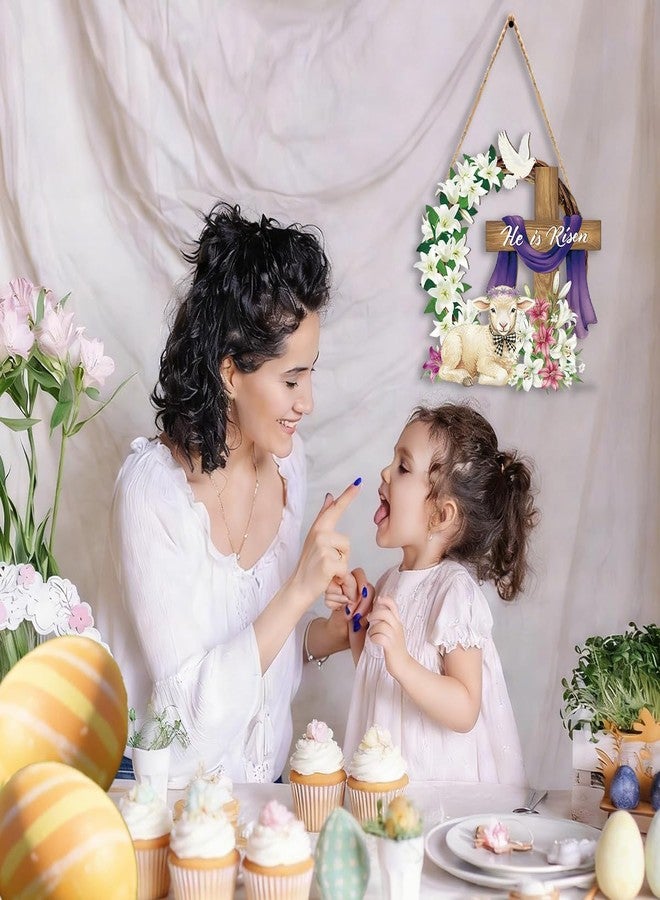أكاليل خشبية مزخرفة لعيد الفصح من ريليتيز، تحمل عبارة "قام المسيح"، تُعلق على الباب الأمامي، وتُستخدم كزينة جدارية أو على شكل صليب، بالإضافة إلى زينة زهور الزنبق المسيحية، وحرف يدوية معلقة لتزيين المنزل في فصل الربيع، أو في حفلات المزرعة، أو في الشرفة. - Image 4