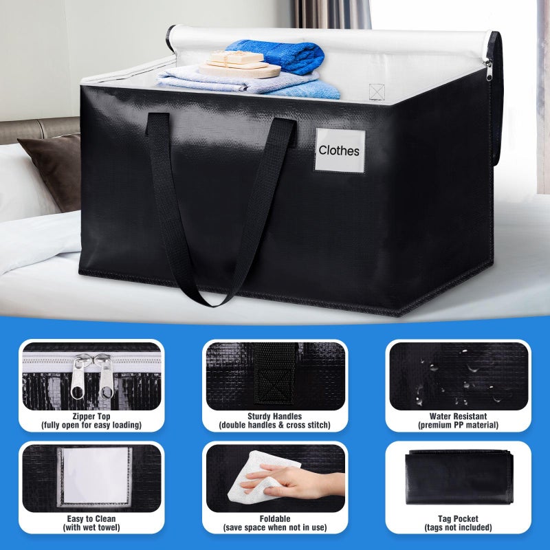 BlissTotes Collapsible Moving Bags - Heavy Duty Boxes with Zippers and Handles, Space Saving Packing Totes for Moving Supplies Storage (93L, 6-Pack, Black) - Image 4