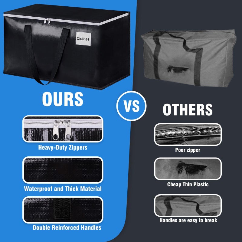 BlissTotes Collapsible Moving Bags - Heavy Duty Boxes with Zippers and Handles, Space Saving Packing Totes for Moving Supplies Storage (93L, 6-Pack, Black) - Image 3