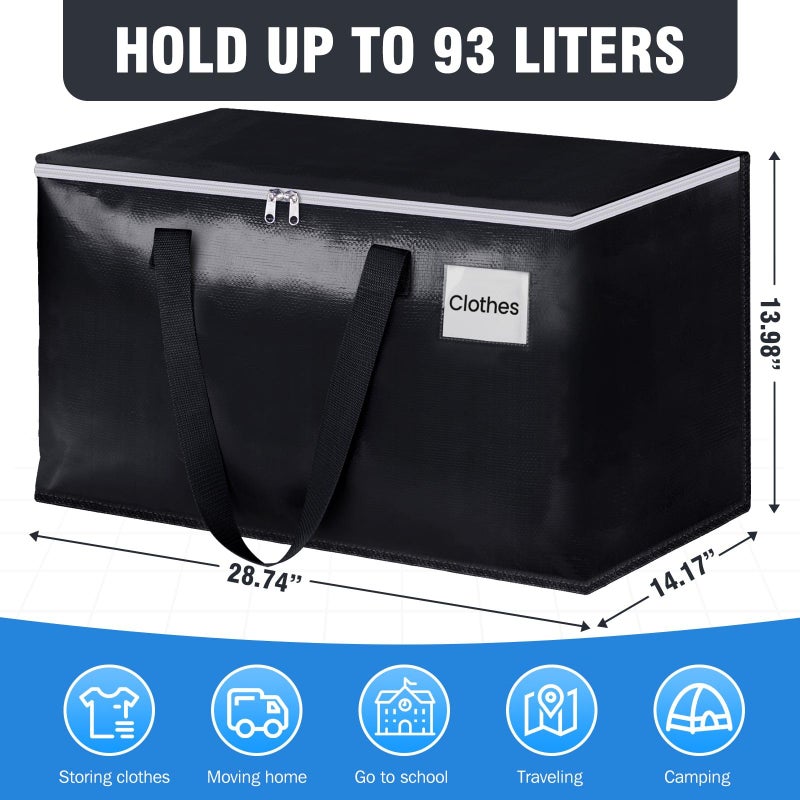 BlissTotes Collapsible Moving Bags - Heavy Duty Boxes with Zippers and Handles, Space Saving Packing Totes for Moving Supplies Storage (93L, 6-Pack, Black) - Image 2