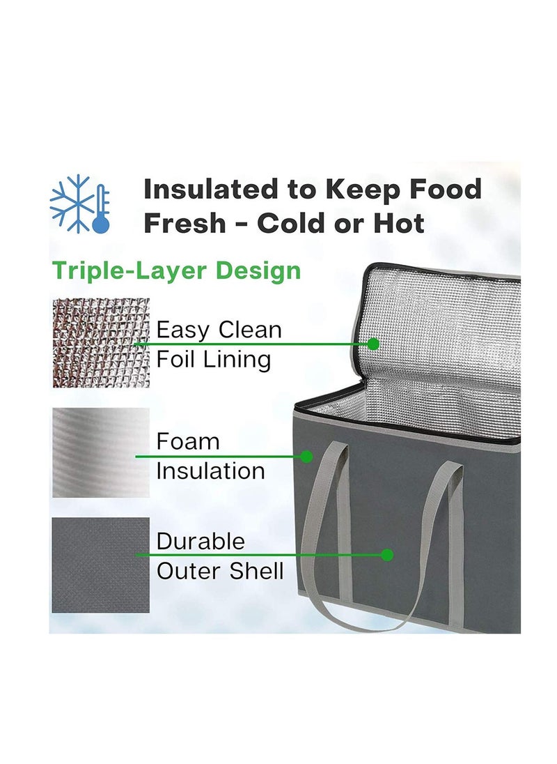 SYOSI - Foldaway Reusable Shopping Bags, Insulated Picnic Cooler Bag, Large Washable Ice Bag with Reinforced Bottom and Handles - Perfect for Hot or Cold Food, Food Delivery (2 PCS,Grey) - Image 1