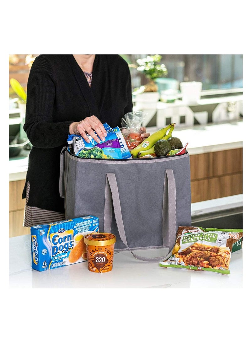 SYOSI - Foldaway Reusable Shopping Bags, Insulated Picnic Cooler Bag, Large Washable Ice Bag with Reinforced Bottom and Handles - Perfect for Hot or Cold Food, Food Delivery (2 PCS,Grey) - Image 1